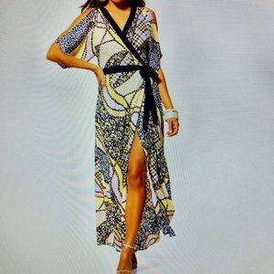 NY&Co Navy mixed print wrap maxi dress